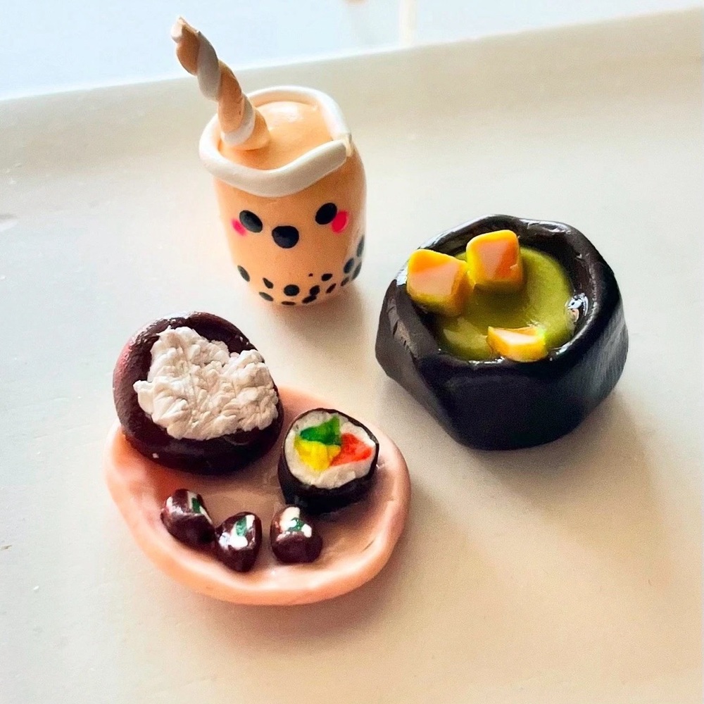 Miniature Food Set with Bubble Tea and Sushi